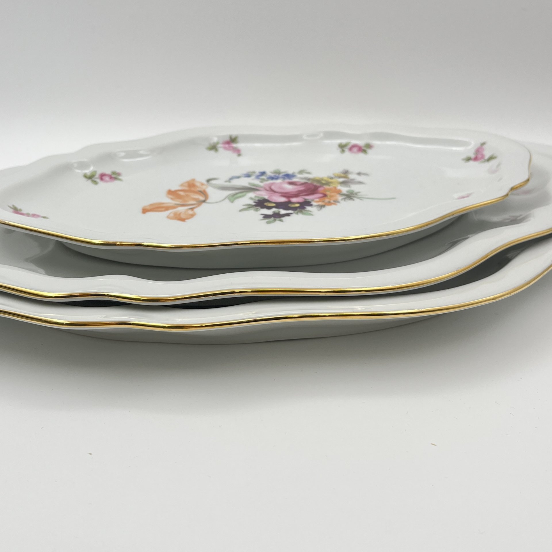 Набор из 2-х сервировочных блюд "Мейсенский букет", фарфор, деколь, золочение, Bohemia (Neurohlau), Чехословакия, 1970-1990 гг.