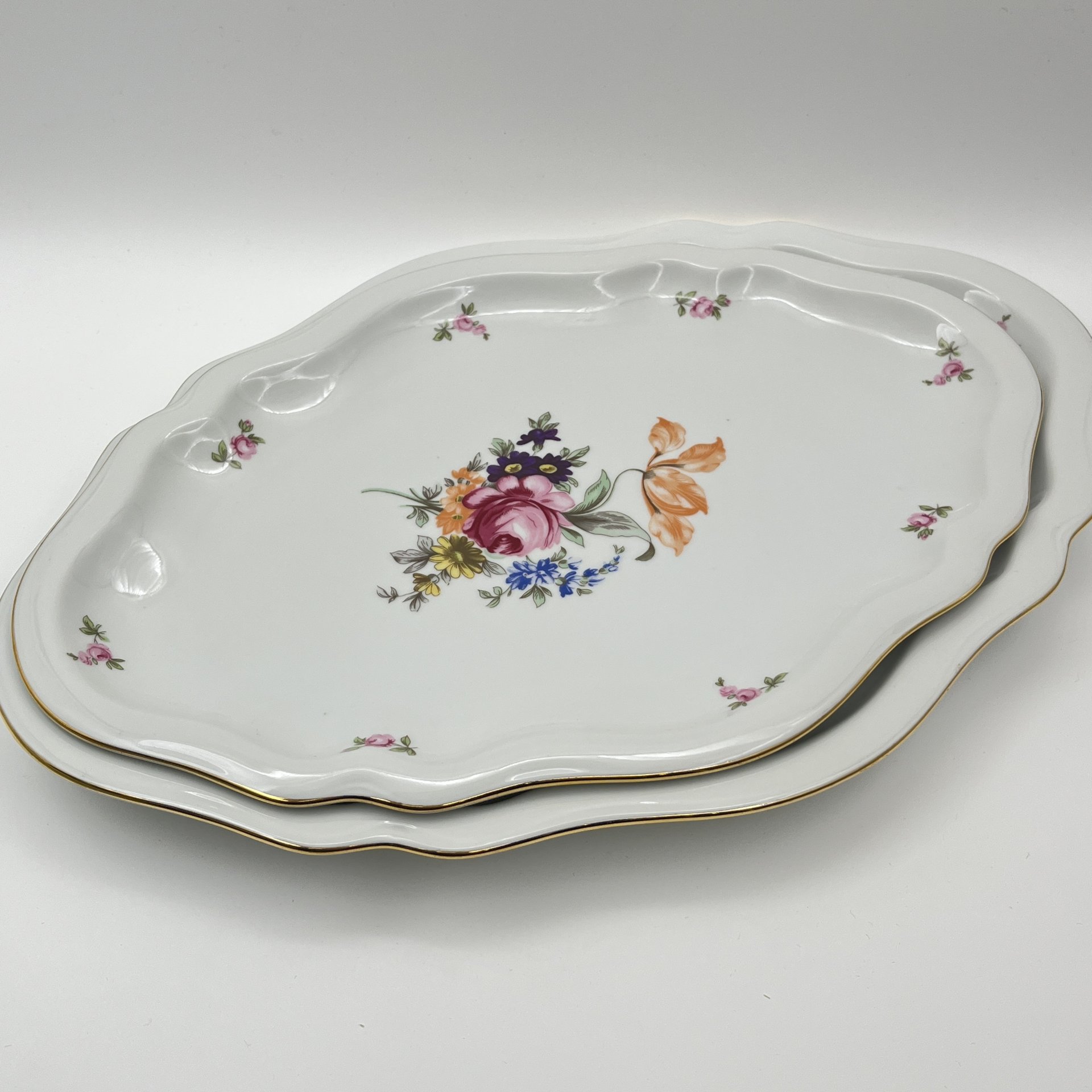 Набор из 2-х сервировочных блюд "Мейсенский букет", фарфор, деколь, золочение, Bohemia (Neurohlau), Чехословакия, 1970-1990 гг.