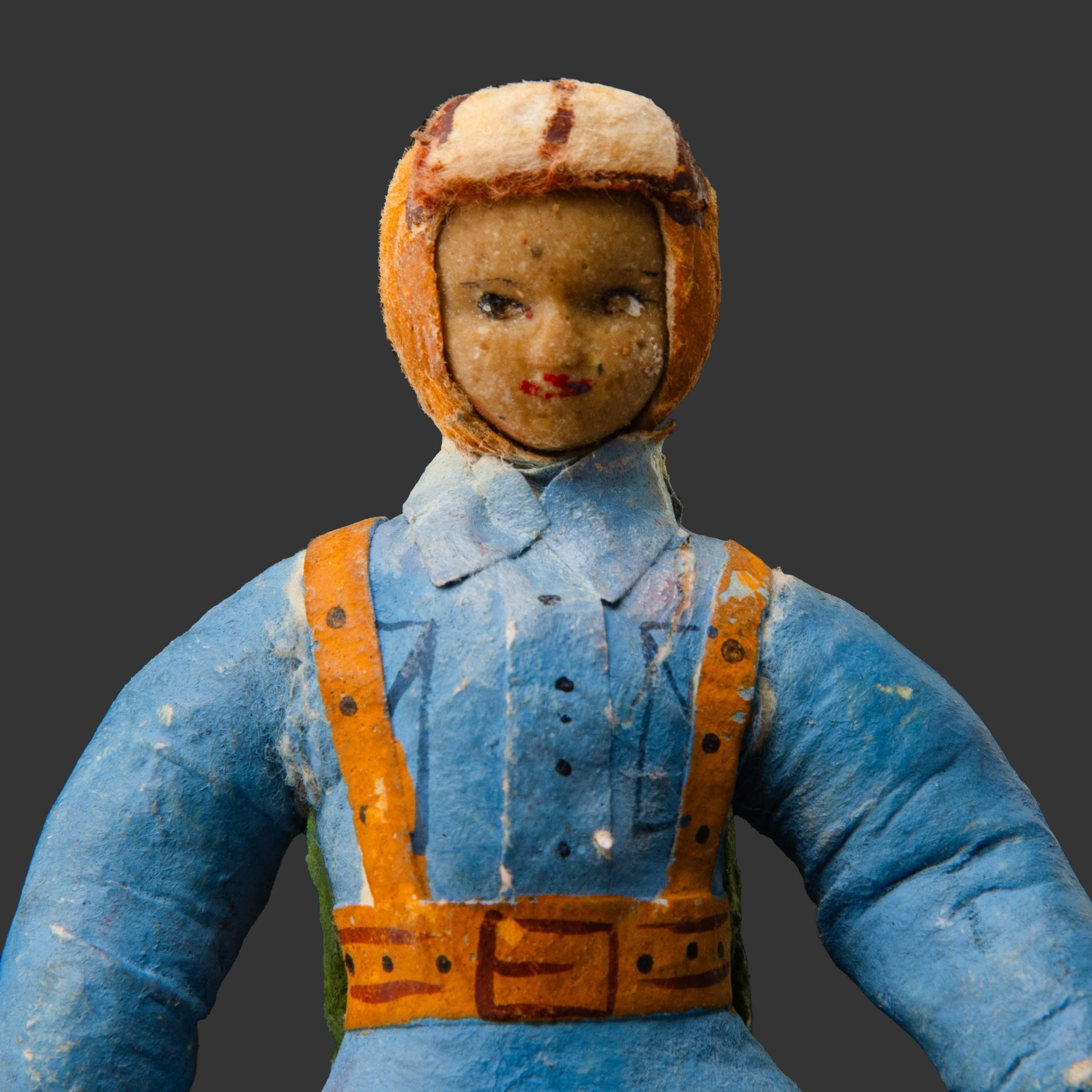 Елочная игрушка "Парашютист", вата, роспись, бумага, СССР, 1930-1940 гг.