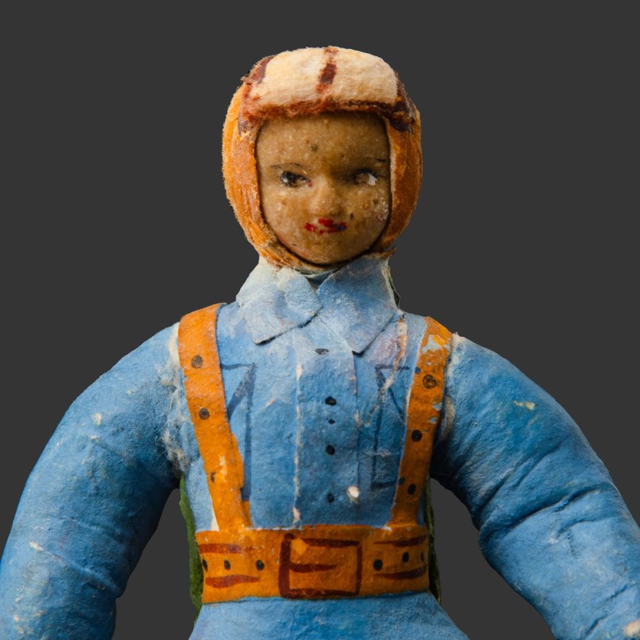 Елочная игрушка "Парашютист", вата, роспись, бумага, СССР, 1930-1940 гг.