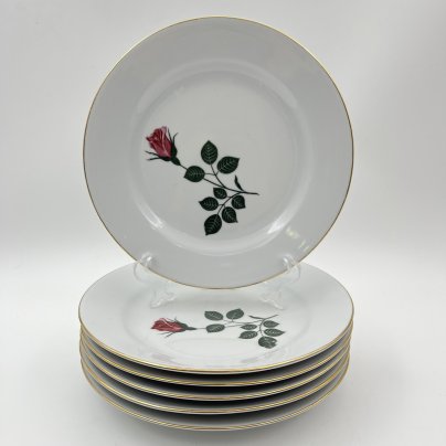 Набор из 6-ти десертных тарелок с изображением розы, фарфор, деколь, золочение, Kahla, ГДР, 1968-1987 гг.