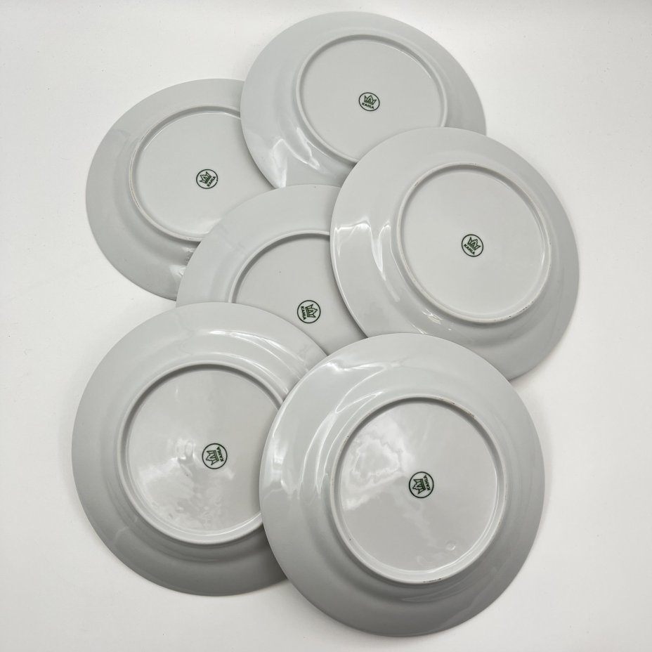 Набор из 6-ти десертных тарелок с изображением розы, фарфор, деколь, золочение, Kahla, ГДР, 1968-1987 гг.