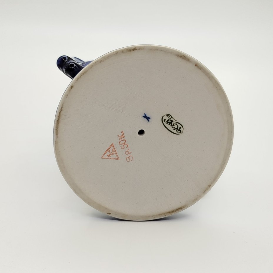 Подсвечник для одной свечи "Рыбы", фарфор, роспись, Объединение «Гжель», СССР, 1986-1991 гг.