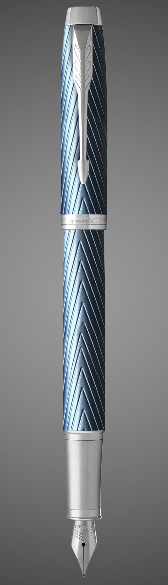 Перьевая ручка Parker IM Premium Blue Grey CT, перо: F, цвет чернил: blue, в подарочной упаковке., Лаки и смолы: лак, латунь, нержавеющая сталь, хром