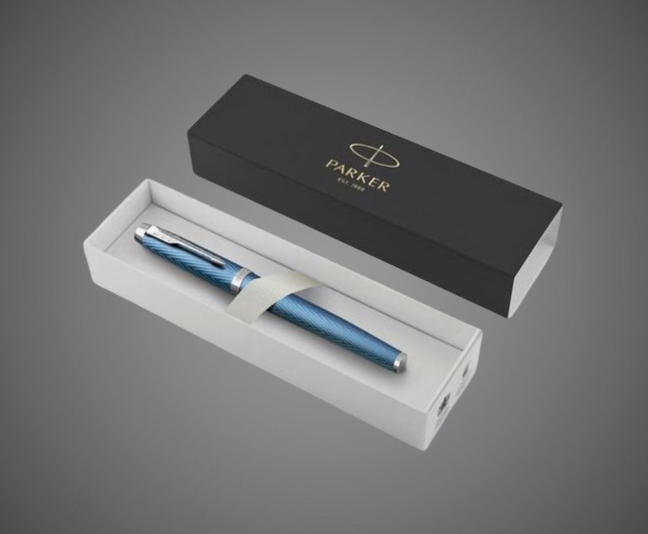 Перьевая ручка Parker IM Premium Blue Grey CT, перо: F, цвет чернил: blue, в подарочной упаковке., Лаки и смолы: лак, латунь, нержавеющая сталь, хром