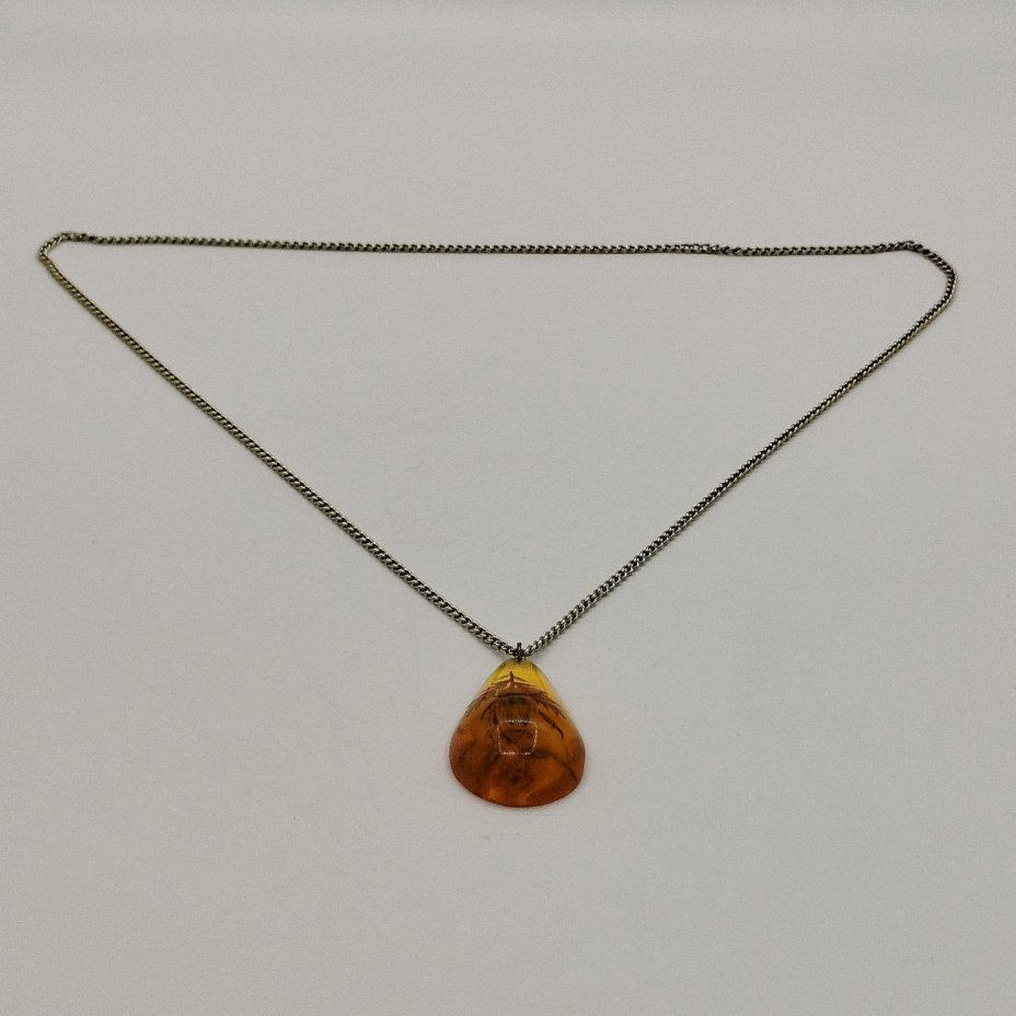 Кулон с подвеской, имитирующий янтарь с включением растения и насекомого, эпоксидная смола, металл