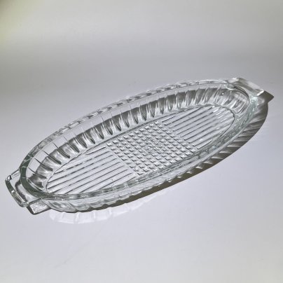Селёдочница с декором в виде решетки и полос, стекло, Дятьковский хрустальный завод, СССР, 1960-1980 гг.
