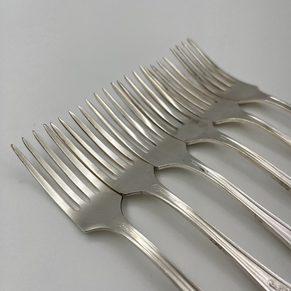 Набор десертных вилок "Пламя" (6 шт.), мНЦ (медь-никель-цинк), Кольчугинский завод цветных металлов, СССР, 1960-1990 гг.