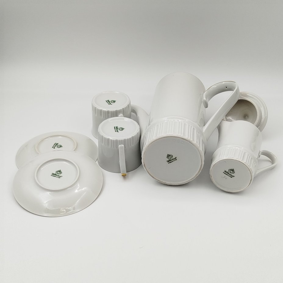 Сервиз кофейный с золотистым орнаментом, на 2 персоны (6 предметов), фарфор, золочение, Volkstedt Beyer & Bock, ГДР, 1948-1990 гг.