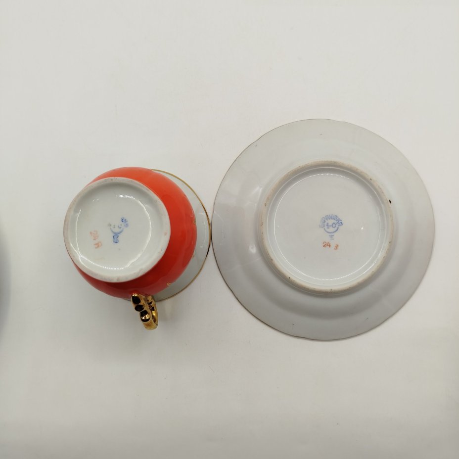 Чайная пара, фарфор, крытье, золочение, Барановский фарфоровый завод, СССР, 1960-1970 гг.