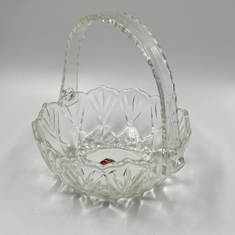Конфетница (ваза) с ручкой и геометрическим декором, стекло, Walther Glas, Германия, 1980-2000 гг.