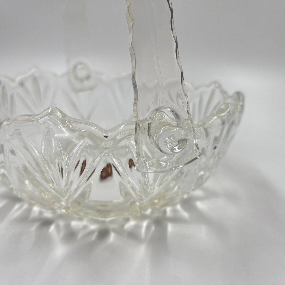 Конфетница (ваза) с ручкой и геометрическим декором, стекло, Walther Glas, Германия, 1980-2000 гг.
