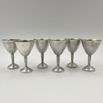 Набор из шести рюмок лаконичной формы, клеймо "9ФС", мельхиор (медь-никель), СССР, 1970-1990 гг.