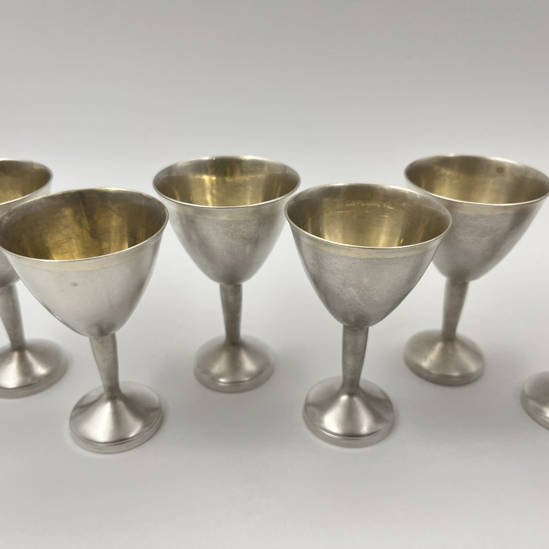 Набор из шести рюмок лаконичной формы, клеймо "9ФС", мельхиор (медь-никель), СССР, 1970-1990 гг.