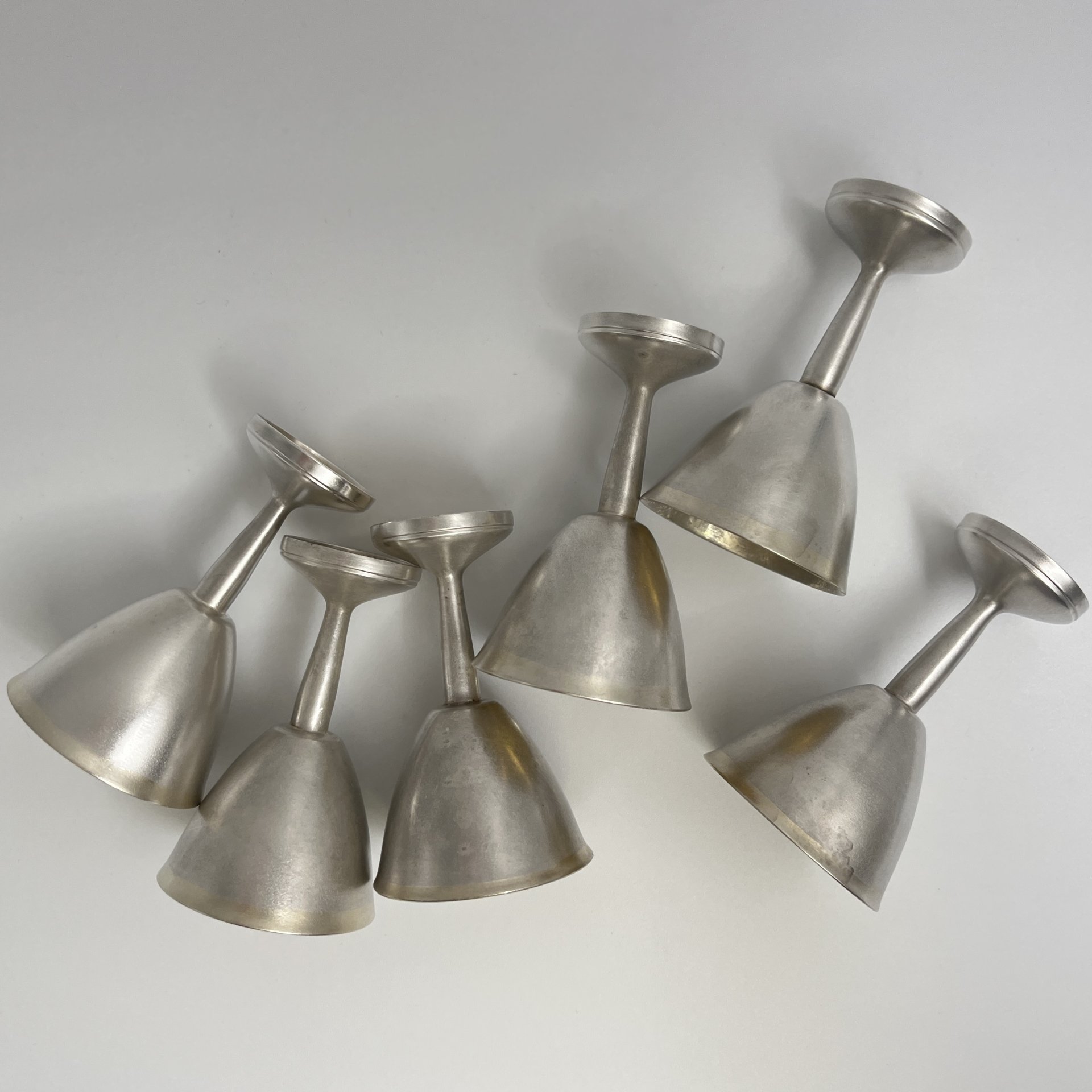 Набор из шести рюмок лаконичной формы, клеймо "9ФС", мельхиор (медь-никель), СССР, 1970-1990 гг.