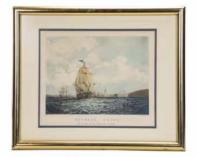 Гравюра "Outward Bound off the Rock_Fort and Light_House_Liverpool", художник Сэмюэл Уолтерс (Samuel Walters), гравер Х. Паприлл (H. Paprill)
