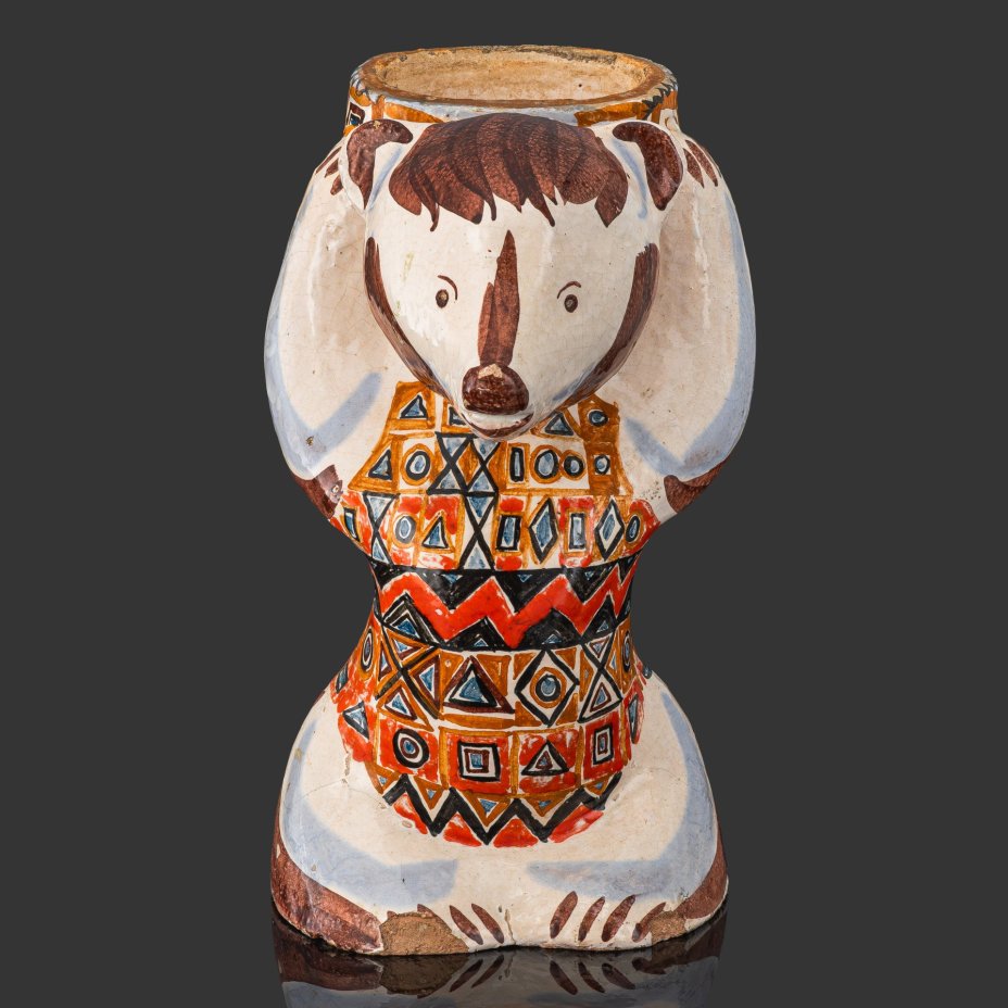 [авторская] Скульптура "Медведь", автор Гусева Тамара Петровна (1918-2002), керамика, роспись, поливы, глазурь, СССР, 1958 г.