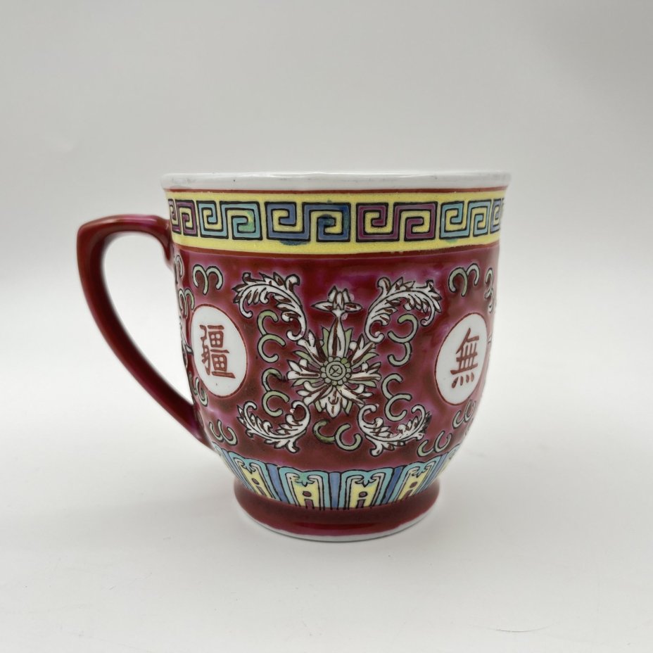 Чашка (бокал) с крышкой для заваривания чая "Долголетие", фарфор, роспись эмалевыми красками, деколь, Китай, 1960-1980 гг.