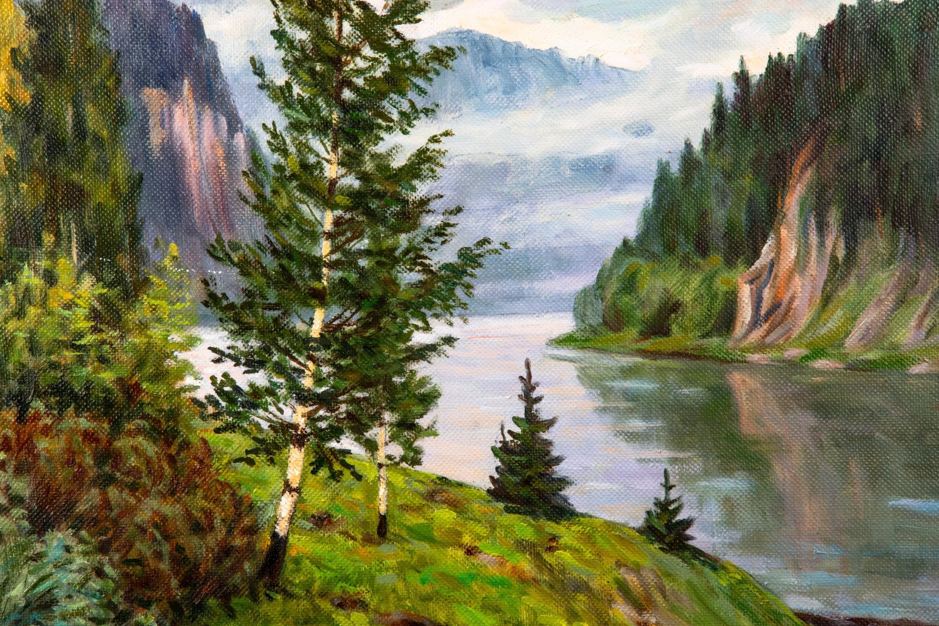 Картина "Урал, р. Чусовая",  оформленная в раму, подпись А. Чернов, холст, масло, дерево, Россия, 1999 г.