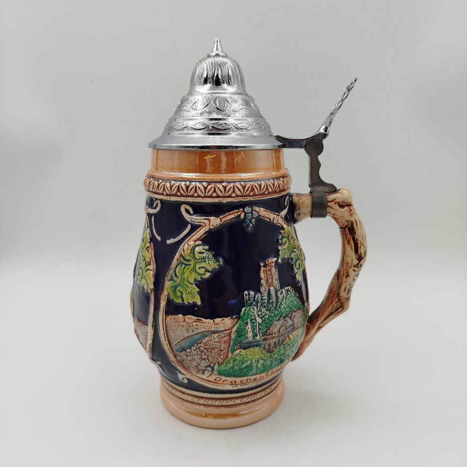 Кружка пивная, декорированная достопримечательностями Кёльна, керамика, рельеф, крышка-олово, Marzi & Remy, Германия, 1960-1980 гг.