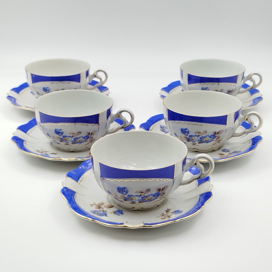Сервиз чайный на 5 персон (13 предметов), украшенный цветочным декором, фарфор, крытье, деколь, золочение, Stadtilmer Porzellan, Германия, 1950-1970 гг.