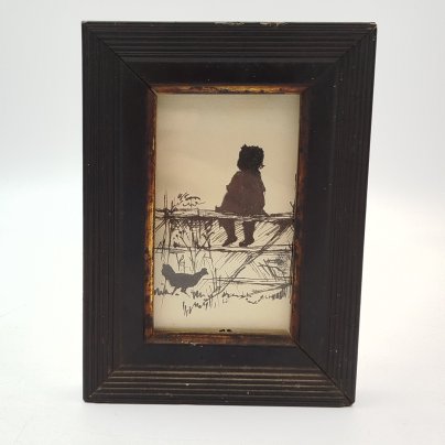Рисунок силуэтный "Девочка на изгороди" по мотивам произведения Е.М. Бём, в рамке