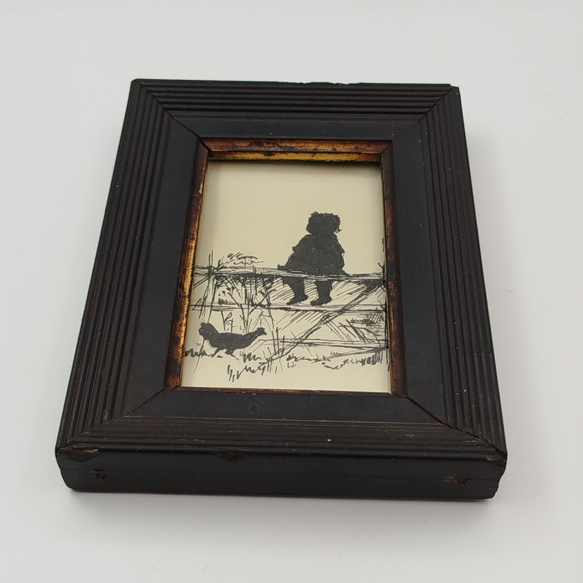 Рисунок силуэтный "Девочка на изгороди" по мотивам произведения Е.М. Бём, в рамке