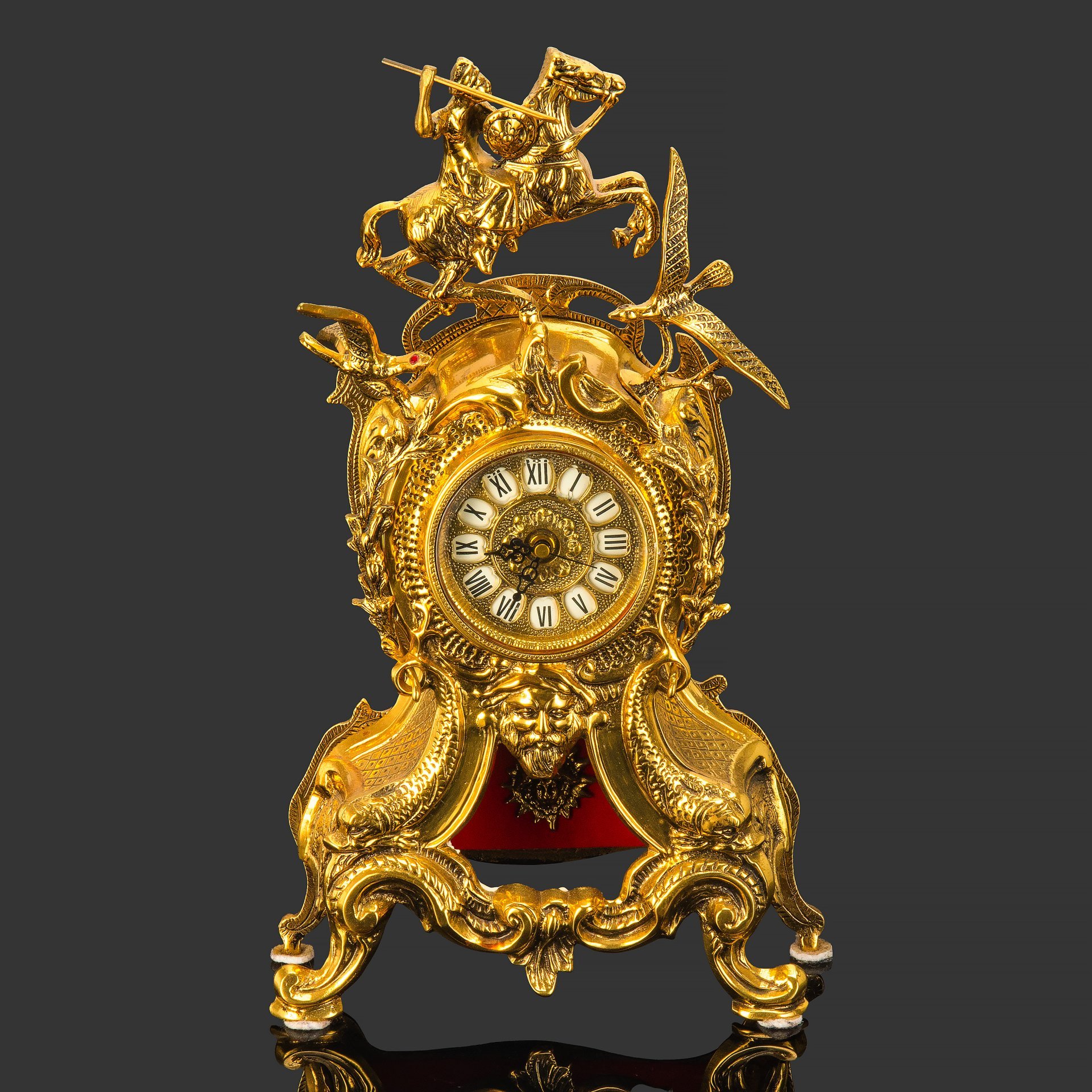 Часы каминные "Всадник", фирма "Virtus", бронза, стекло, Испания, 2000-2020 гг.