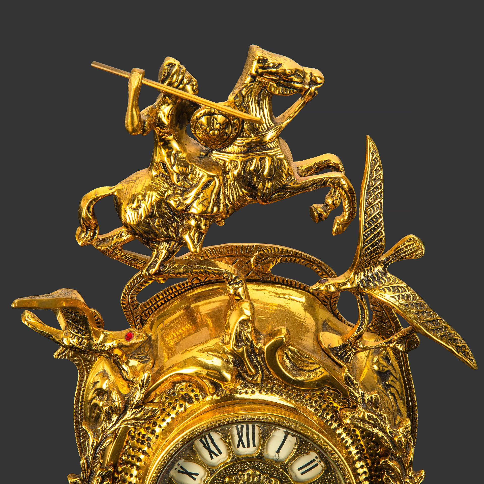 Часы каминные "Всадник", фирма "Virtus", бронза, стекло, Испания, 2000-2020 гг.