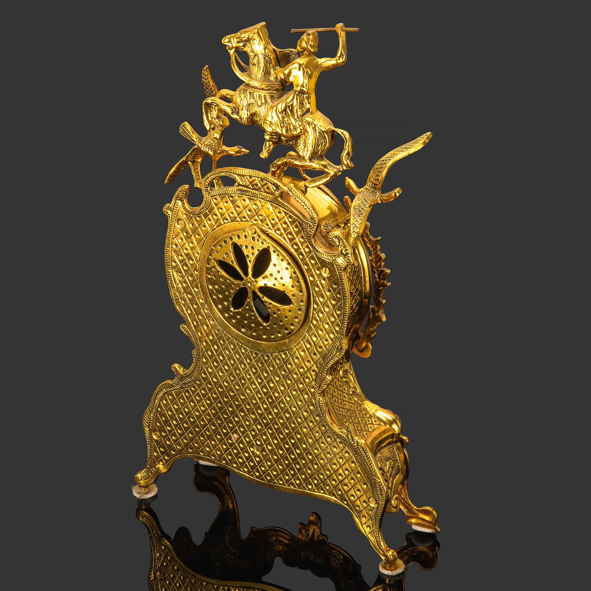 Часы каминные "Всадник", фирма "Virtus", бронза, стекло, Испания, 2000-2020 гг.