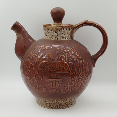 Чайник доливной со сценой чаепития и цветочным декором (крупный)