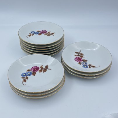 Набор из 12-ти розеток, украшенных цветочным декором, фарфор, деколь, золочение, Colditz (Кольдиц), ГДР, 1960-1980 гг.