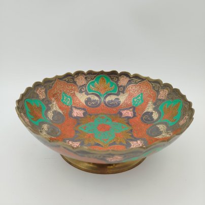 Конфетница с цветочным декором в восточном стиле, латунь, эмали, Индия, 1970-1990 гг.