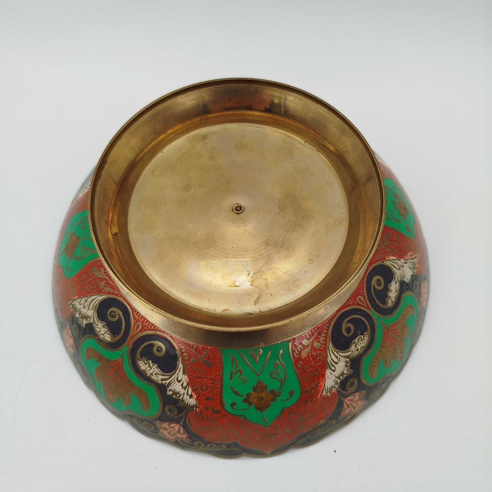Конфетница с цветочным декором в восточном стиле, латунь, эмали, Индия, 1970-1990 гг.