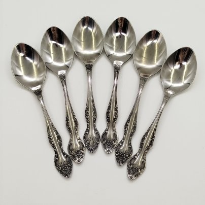 Набор столовых ложек на 6 персон с цветочным декором на черенках, нержавеющая сталь, Кировский завод, СССР
