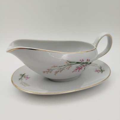 Соусник на подставке, украшенный цветочным декором, фарфор, деколь, золочение, Bareuther & Co., Bavaria, Германия, 1931-1945 гг.