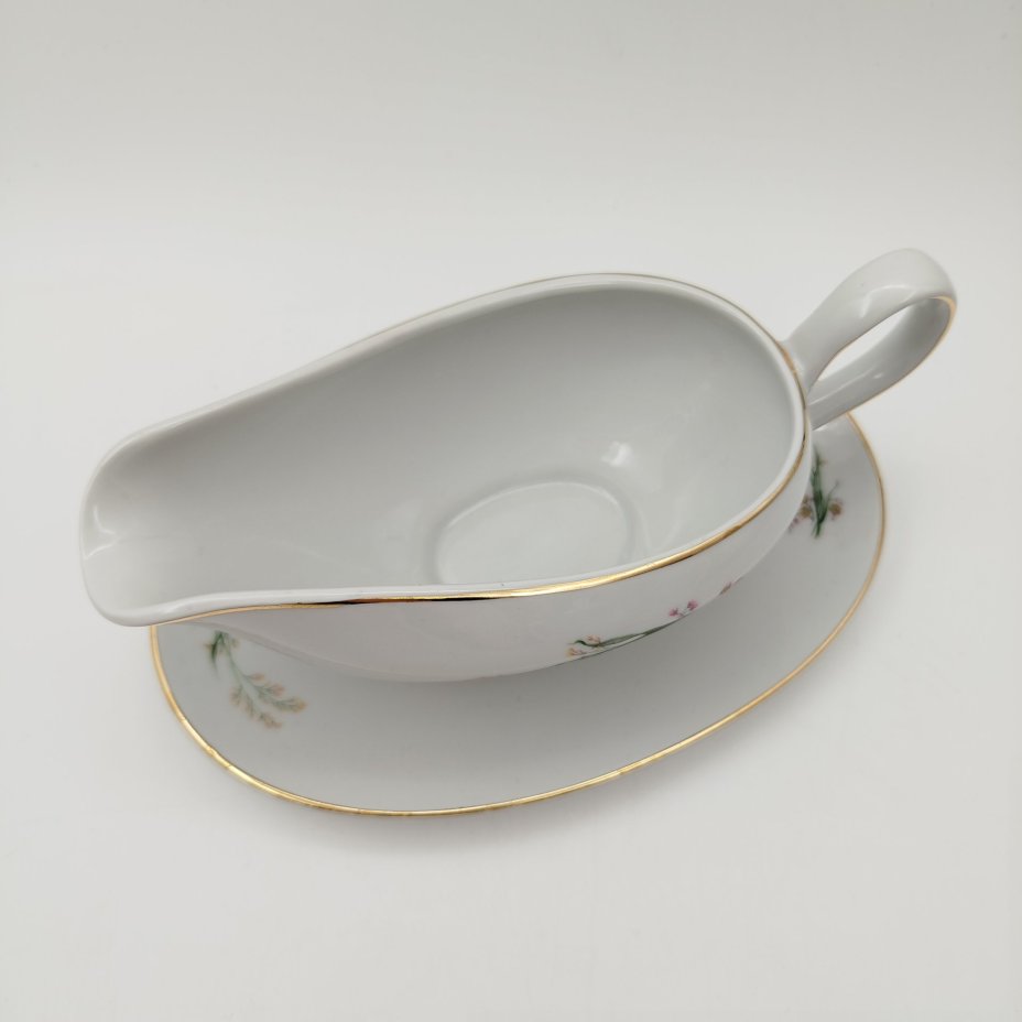 Соусник на подставке, украшенный цветочным декором, фарфор, деколь, золочение, Bareuther & Co., Bavaria, Германия, 1931-1945 гг.