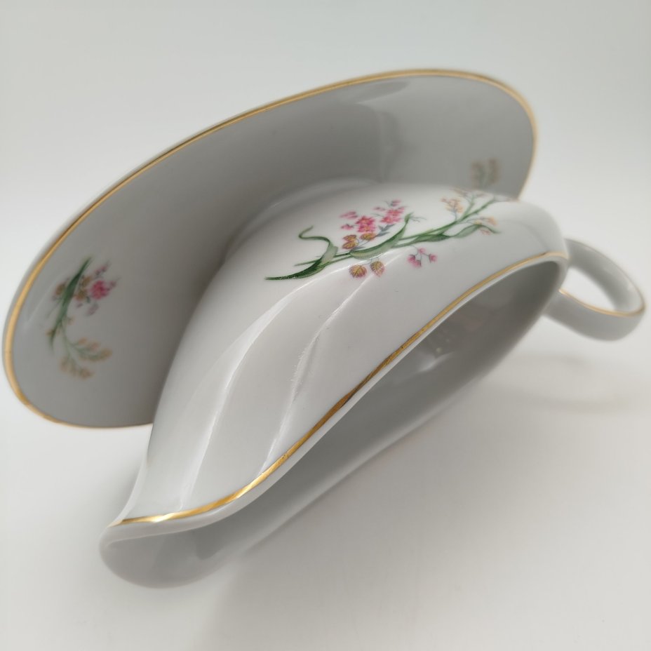 Соусник на подставке, украшенный цветочным декором, фарфор, деколь, золочение, Bareuther & Co., Bavaria, Германия, 1931-1945 гг.