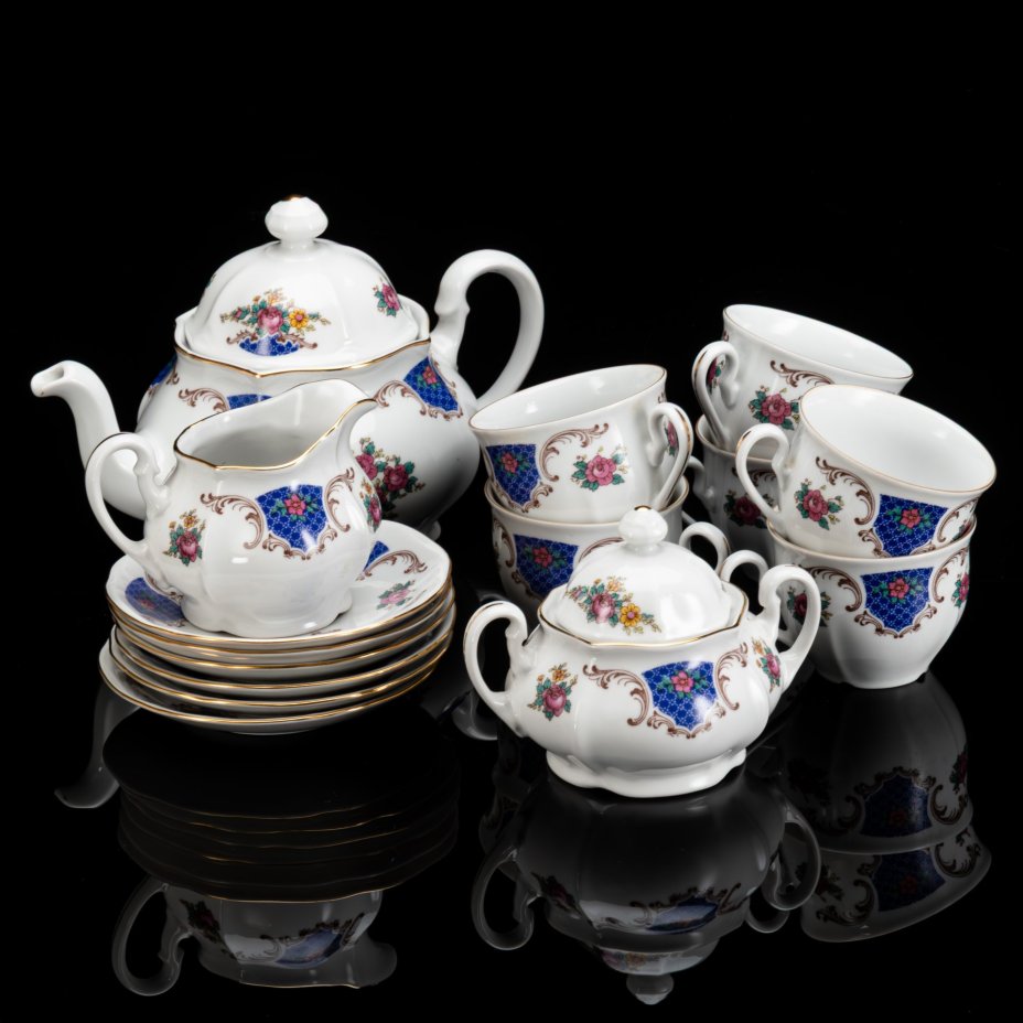 Сервиз на 6 персон (15 предметов) с цветочным декором, фарфор, деколь, золочение, Bohemia (Neurohlau), Чехословакия, 1970-1990 гг.