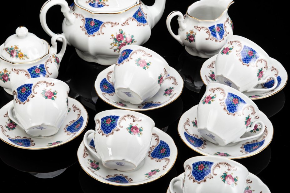 Сервиз на 6 персон (15 предметов) с цветочным декором, фарфор, деколь, золочение, Bohemia (Neurohlau), Чехословакия, 1970-1990 гг.