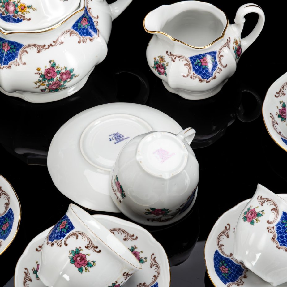 Сервиз на 6 персон (15 предметов) с цветочным декором, фарфор, деколь, золочение, Bohemia (Neurohlau), Чехословакия, 1970-1990 гг.