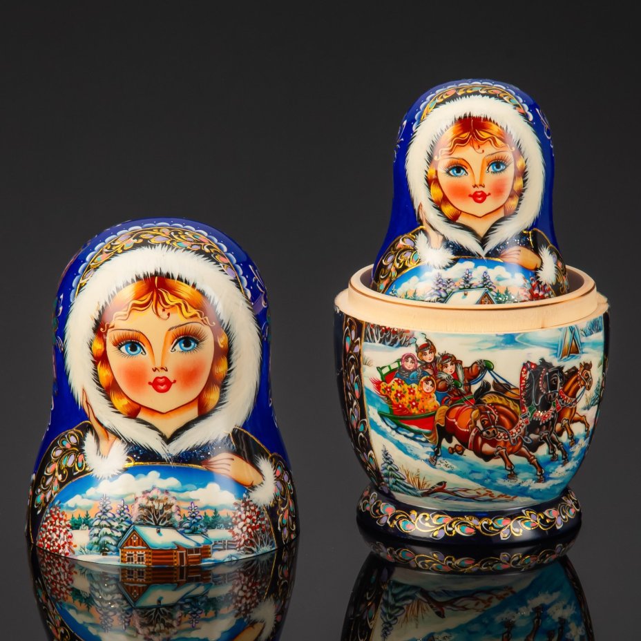 Матрешка "Зимняя тройка" (5 мест), автор росписи С.А. Лонченкова