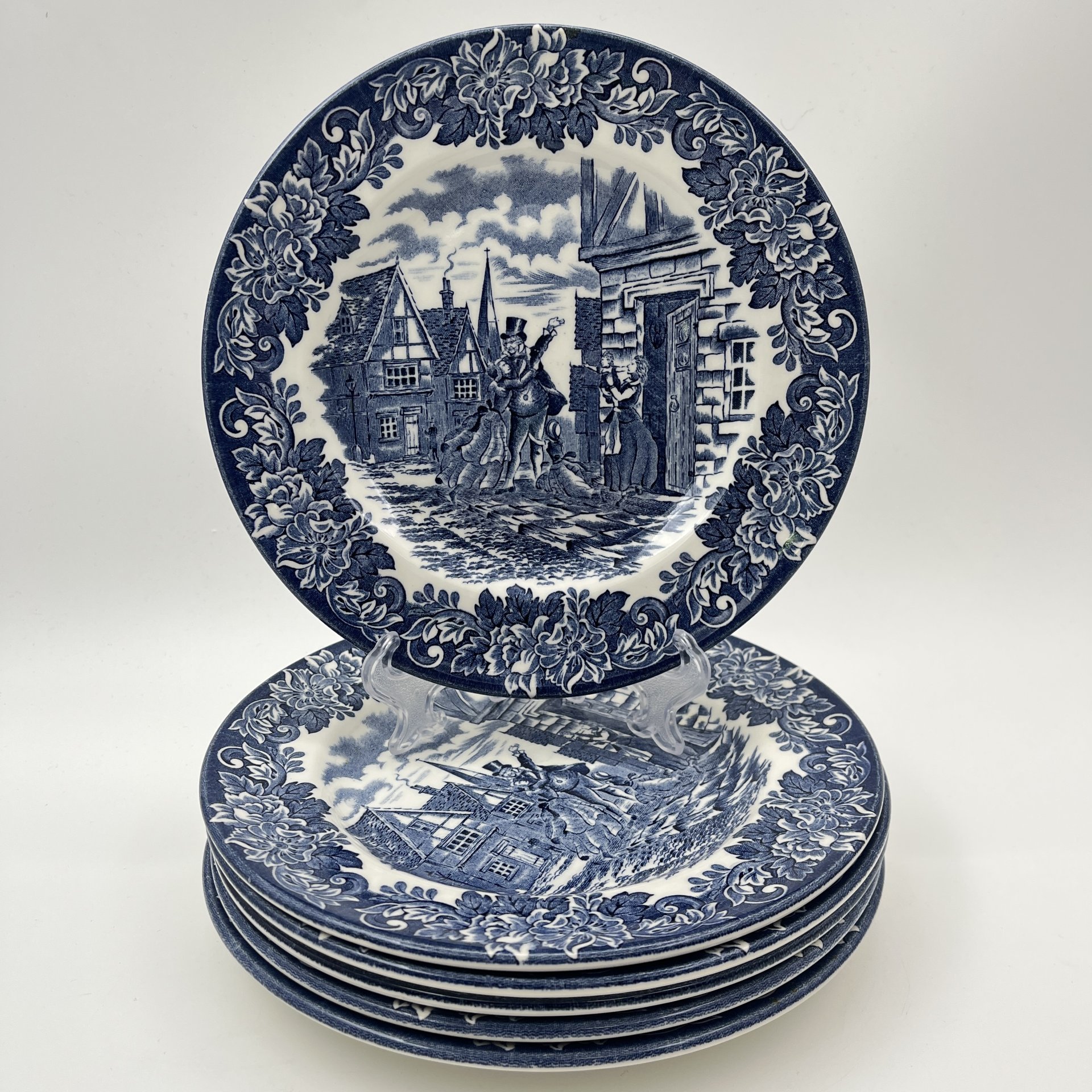 Набор из 6-ти тарелок, серия "Диккенс", English Ironstone Tableware (EIT), фаянс, деколь, Великобритания, 1980-1990 гг.