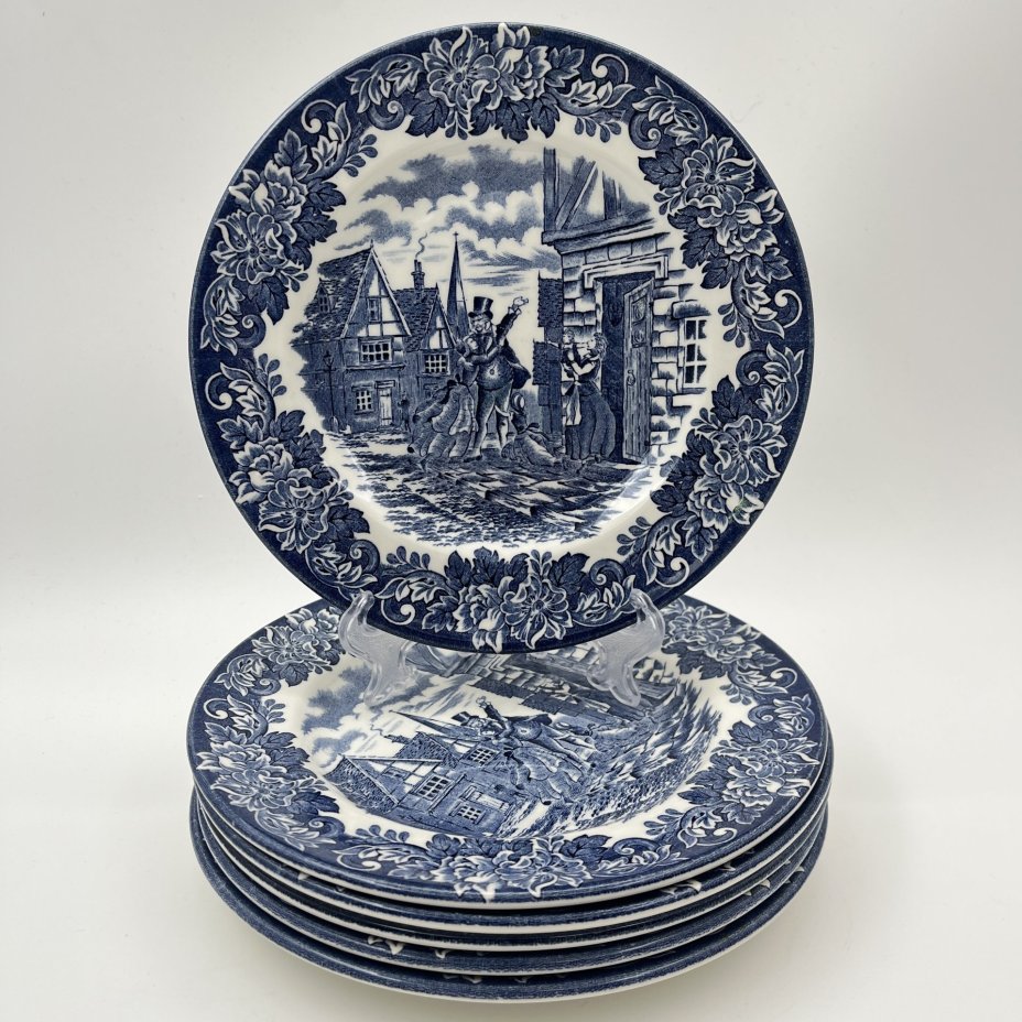 Набор из 6-ти тарелок, серия "Диккенс", English Ironstone Tableware (EIT), фаянс, деколь, Великобритания, 1980-1990 гг.