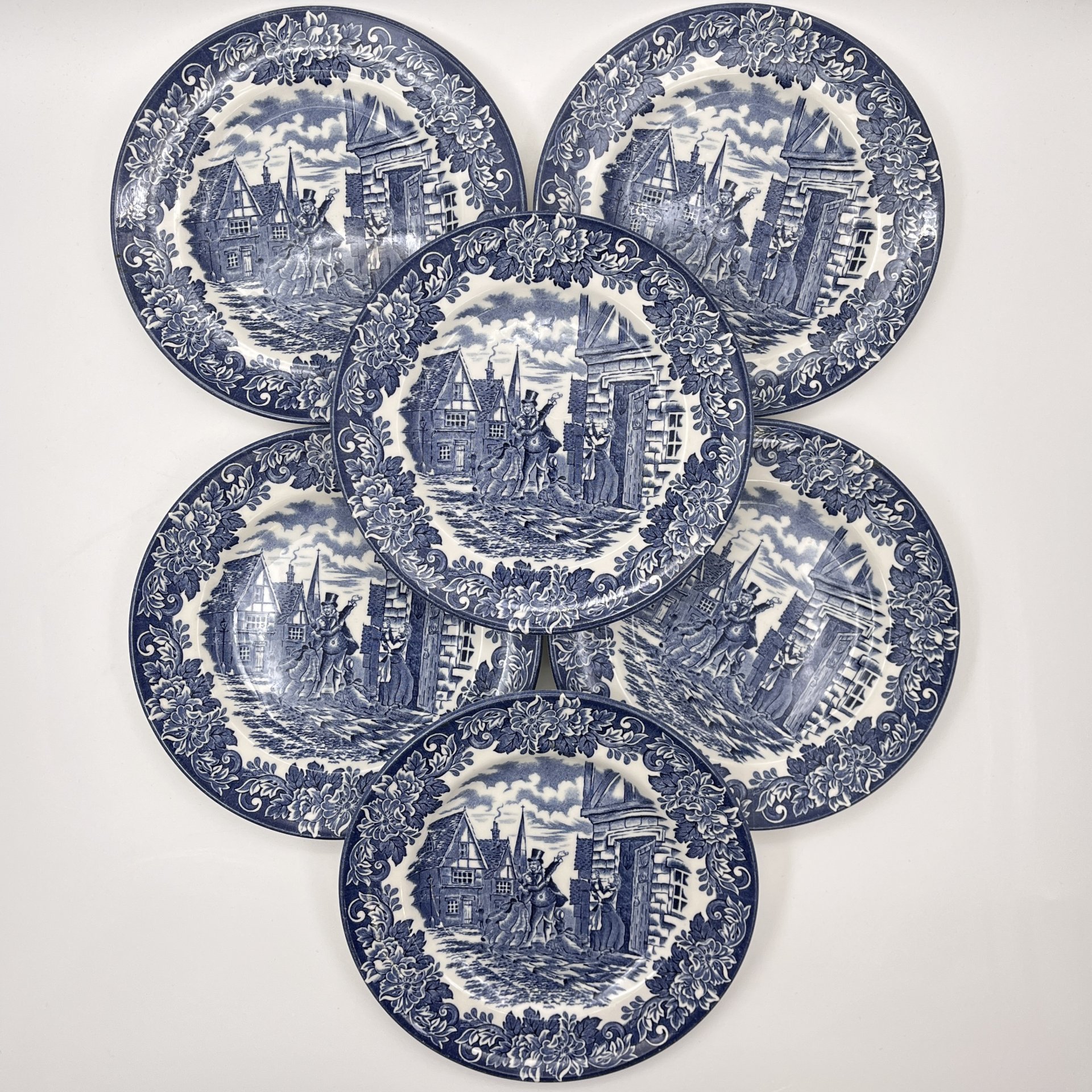 Набор из 6-ти тарелок, серия "Диккенс", English Ironstone Tableware (EIT), фаянс, деколь, Великобритания, 1980-1990 гг.