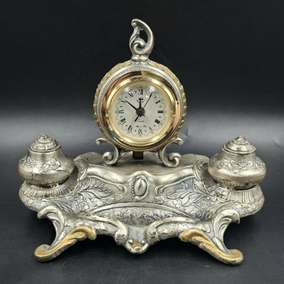 Прибор письменный в стиле неорококо с часами, металл, Италия, 1980-2000 гг.