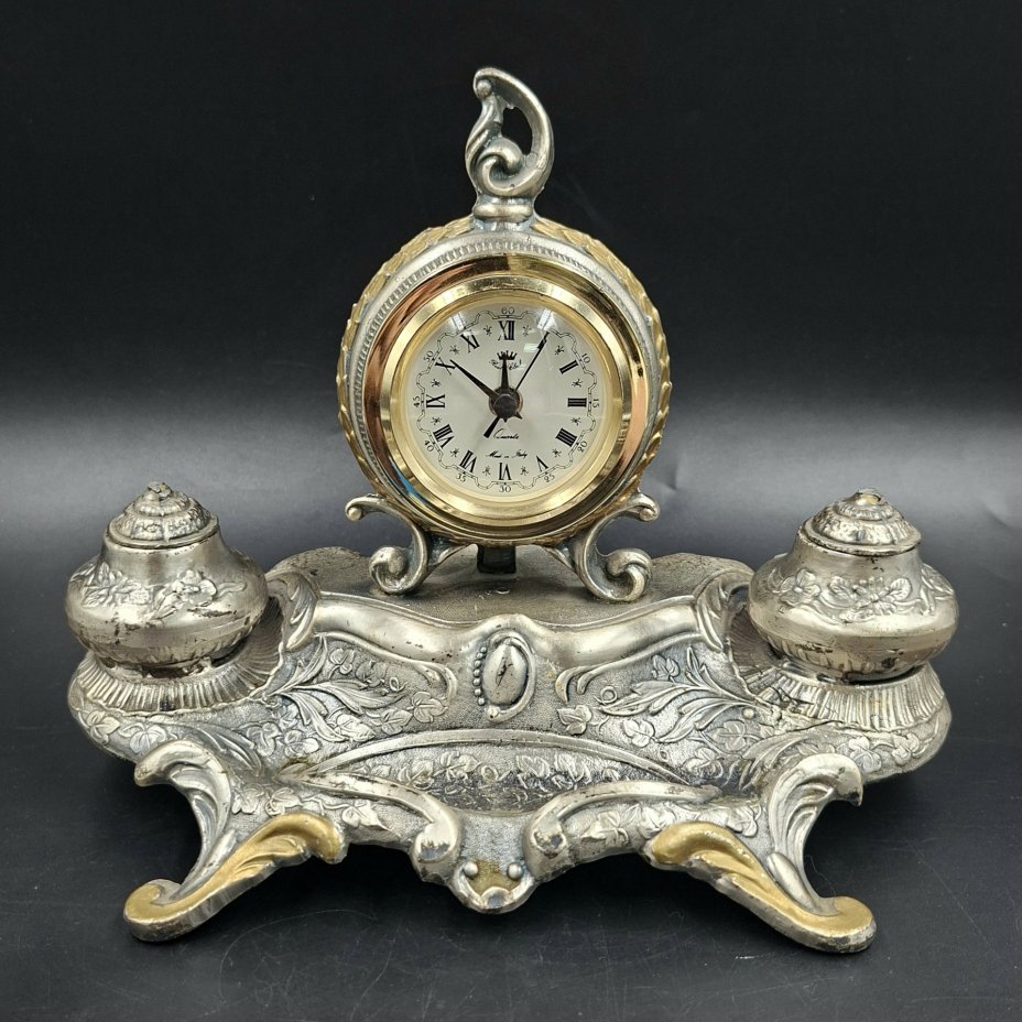 Прибор письменный в стиле неорококо с часами, металл, Италия, 1980-2000 гг.