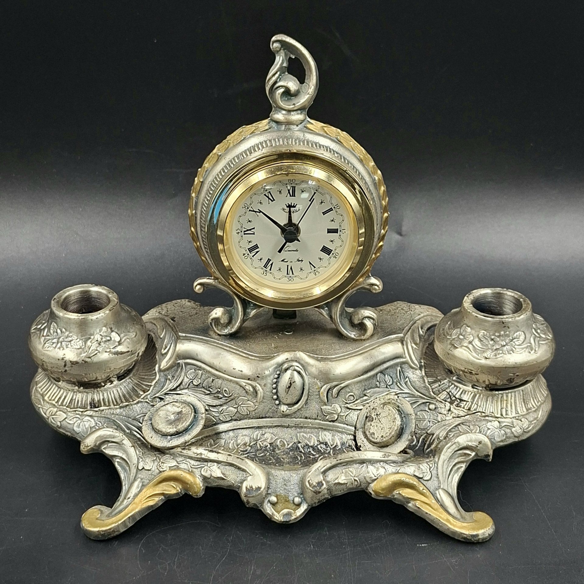 Прибор письменный в стиле неорококо с часами, металл, Италия, 1980-2000 гг.