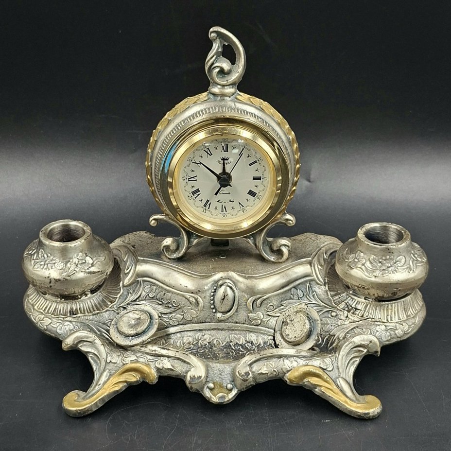 Прибор письменный в стиле неорококо с часами, металл, Италия, 1980-2000 гг.