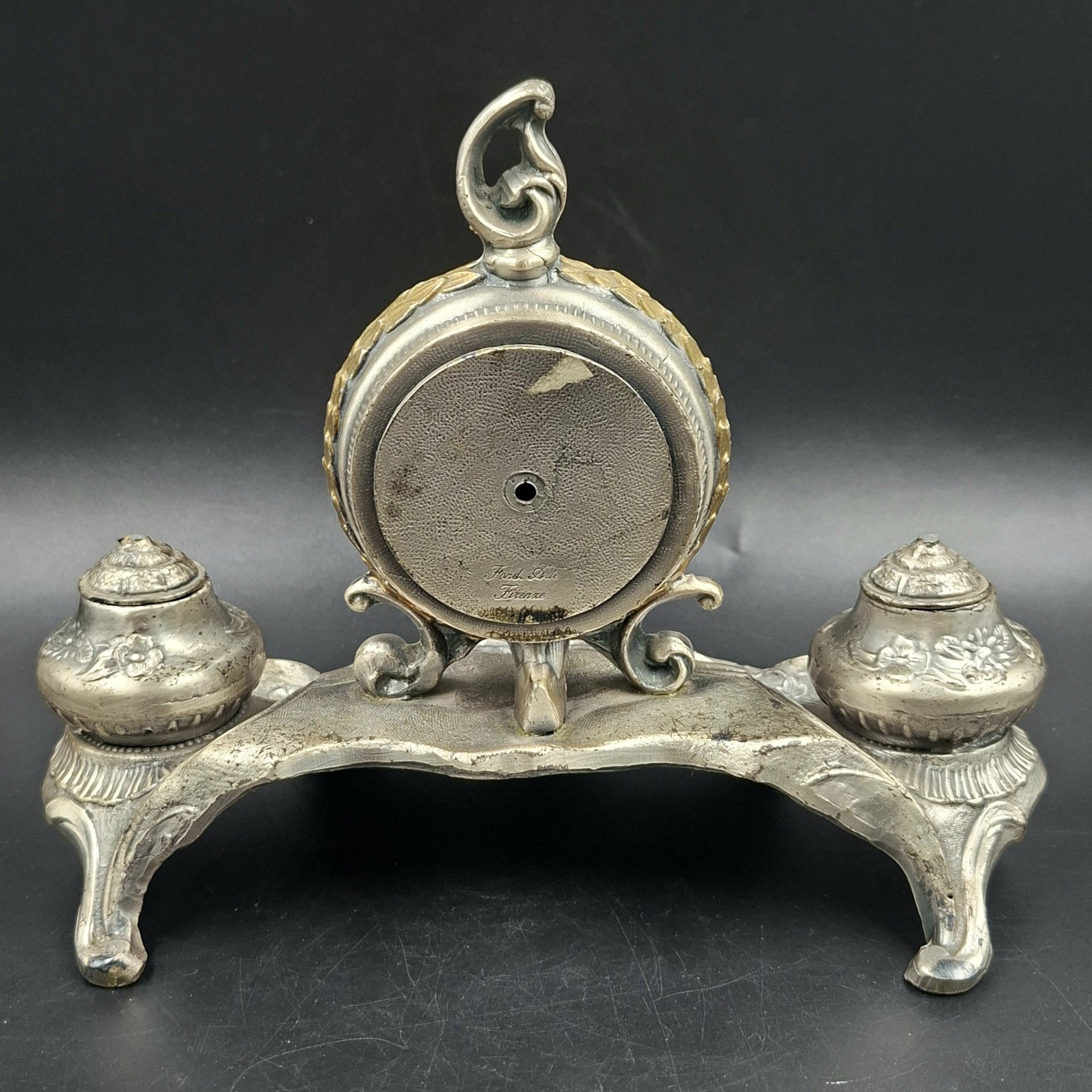 Прибор письменный в стиле неорококо с часами, металл, Италия, 1980-2000 гг.